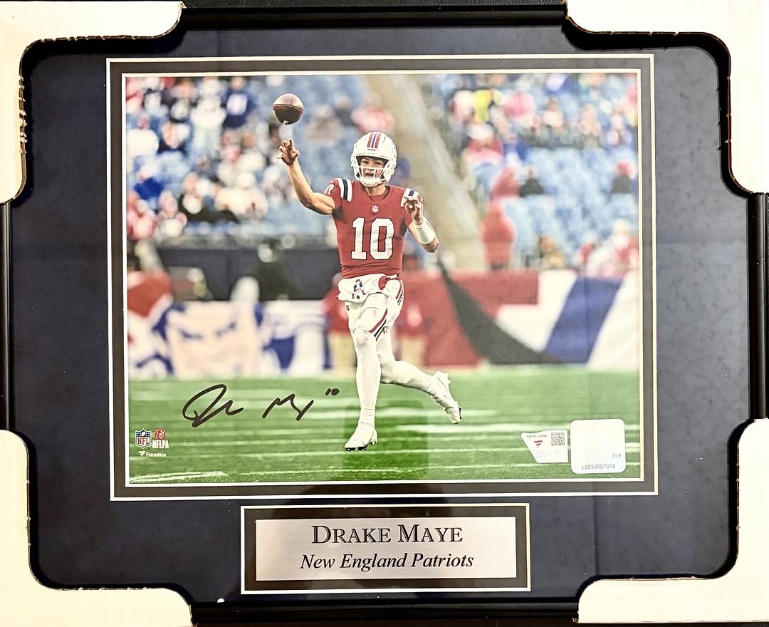 Drake Maye signed, framed 8x10 (framed to 11x14)(Patriots) - Fanatics COA